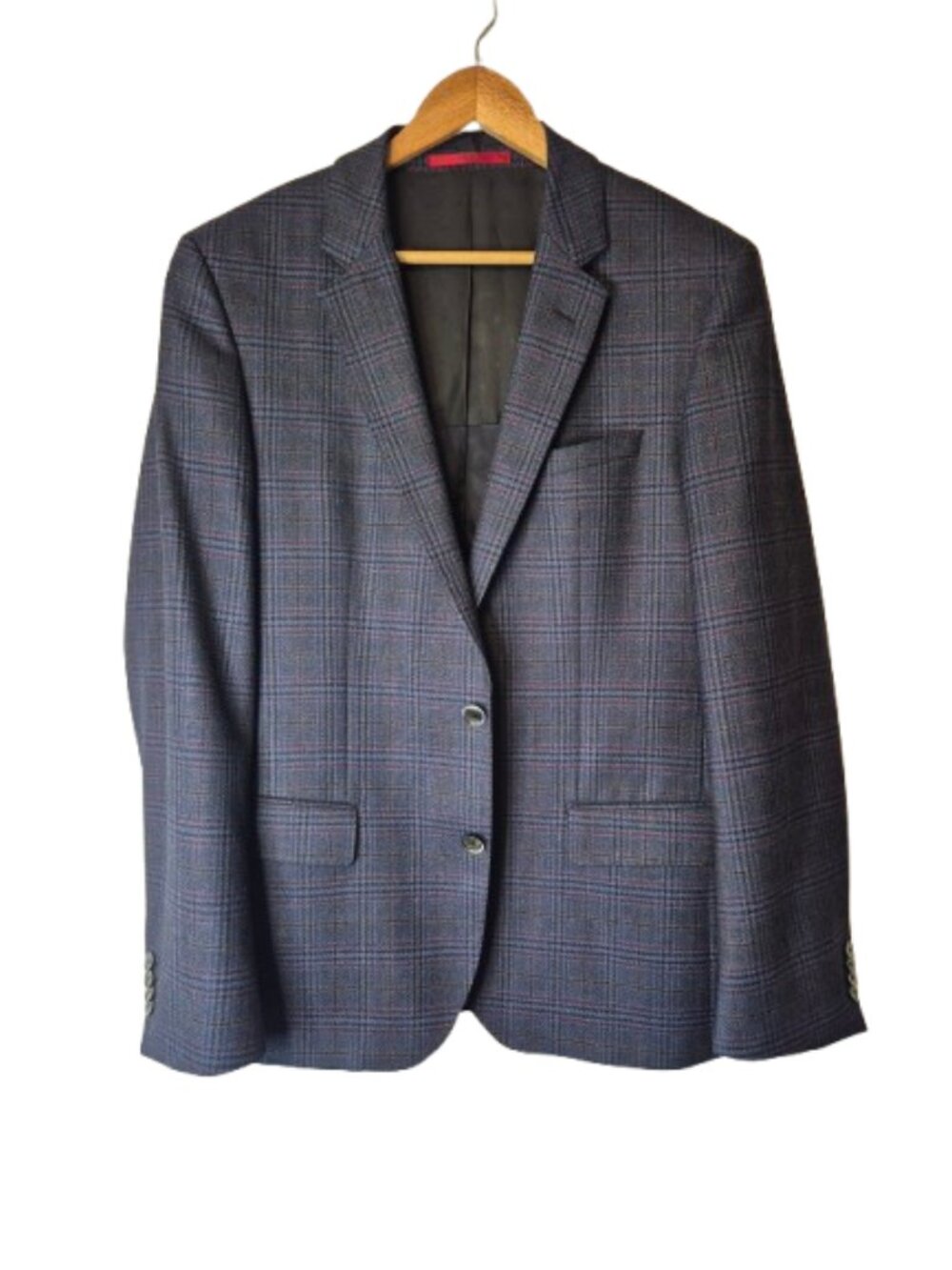 Hugo Boss Navy Check Wool Blazer Size US 40R
